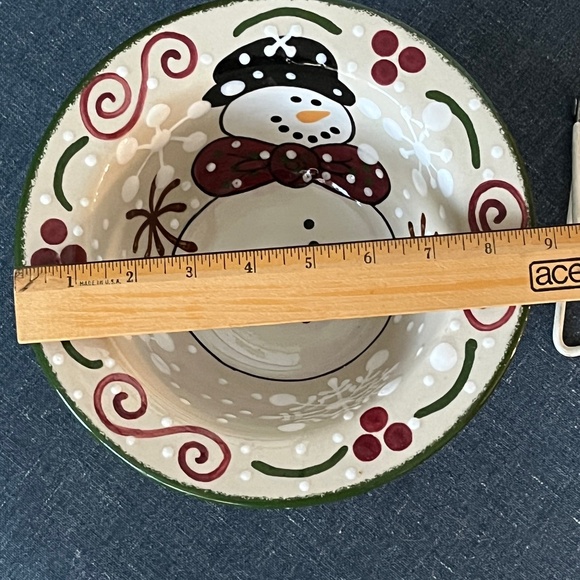 Expressly Yours Pottery Snowman Round Bowl Serving Christmas Candy 8.75" X 3.25" - Picture 3 of 7